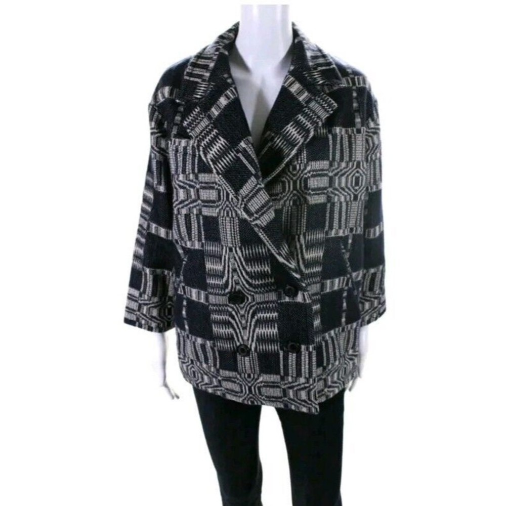 Isabel Marant Etoile Women's Abstract Print Double Breasted Jacket Blue Size 40